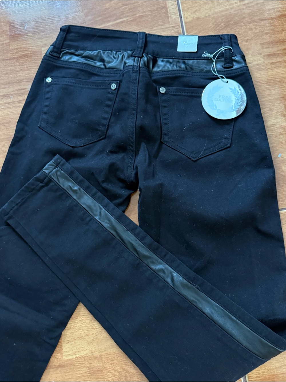 FREE CULTURE Black Skinny Pants with Faux /Trim size1
